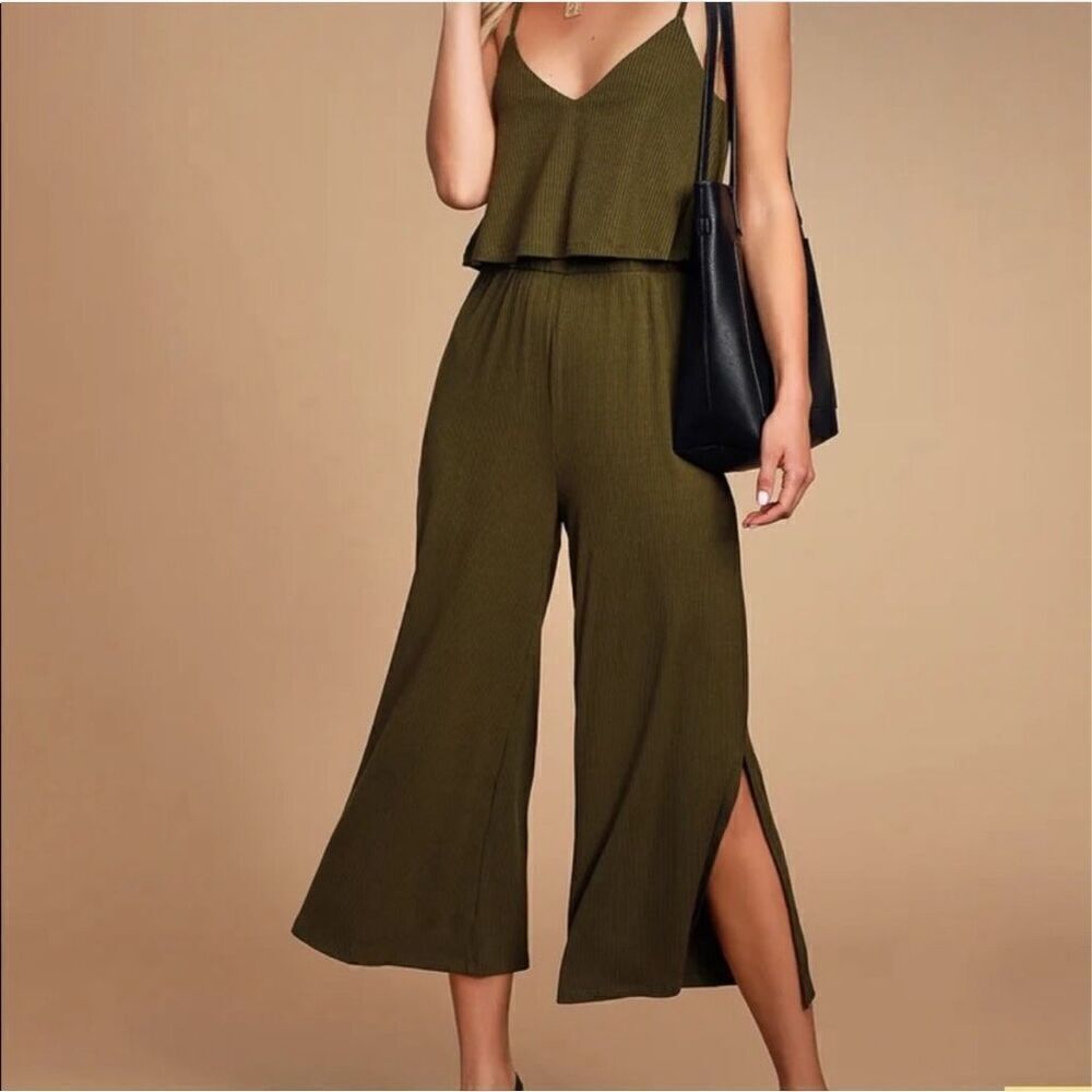Lulus Olive Green Ribbed Jumpsuit -‎ Women’s L